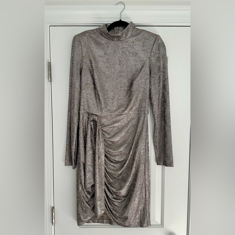 Vince Camuto Metallic Mock Neck Long-Sleeve Dress
